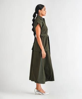 Dark green cotton twill dress 3
