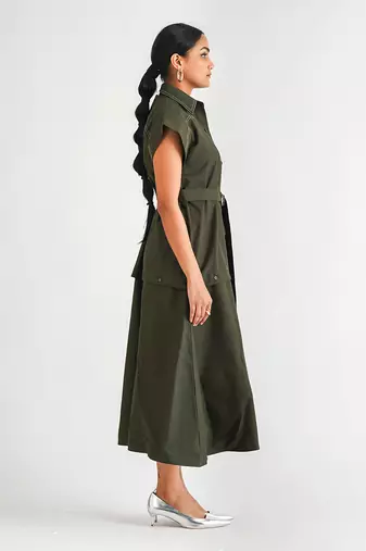 Dark green cotton twill dress