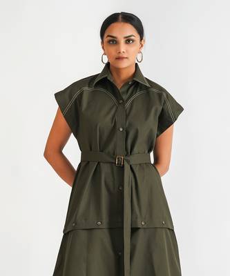 Dark green cotton twill dress 5