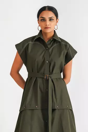 Dark green cotton twill dress