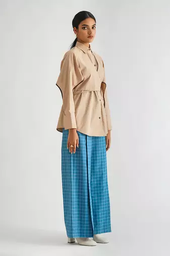 Beige cotton poplin tops