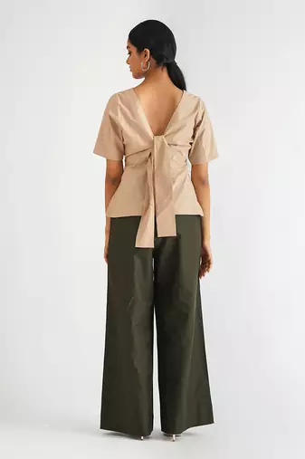 Beige cotton poplin tops
