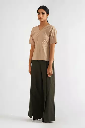 Beige cotton poplin tops