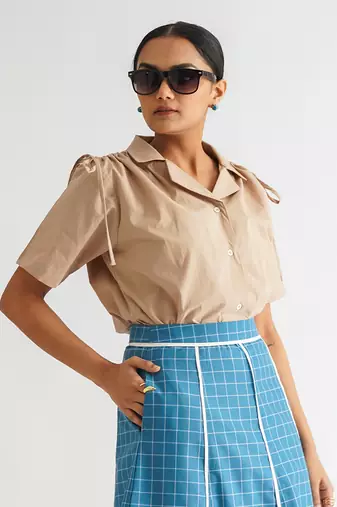 Beige cotton poplin tops