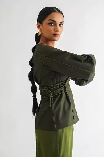 Dark green cotton twill tops