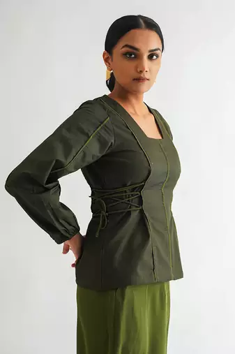Dark green cotton twill tops