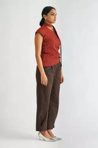 Warm red moss crepe tops