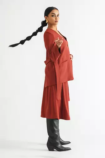 Warm red moss crepe tops
