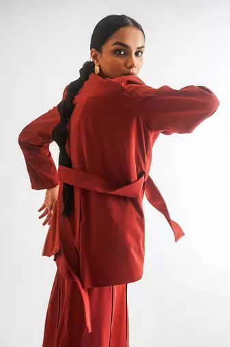 Warm red moss crepe tops
