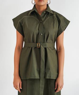 Dark green cotton twill tops 4