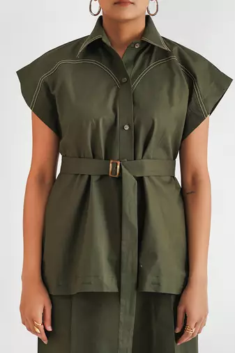Dark green cotton twill tops