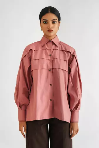 Dusty pink cotton poplin tops