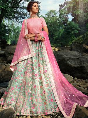 Wonderful Green Floral Thread Embroidered Net Wedding Wear Lehenga Choli 2