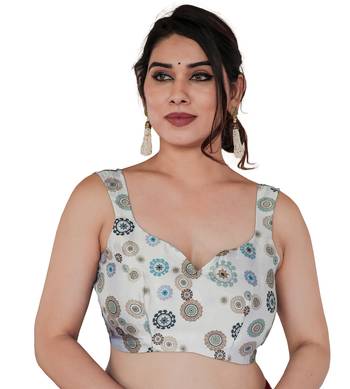 Light Dusty Green Organza Ajrakh Print Zari Border Saree With Unstitched Blouse Piece 5