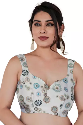 Light Dusty Green Organza Ajrakh Print Zari Border Saree With Unstitched Blouse Piece