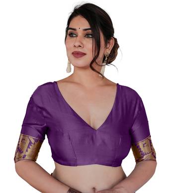 Purple Silk Blend Golden Zari Woven Border Saree With Unstitched Blouse Piece 5