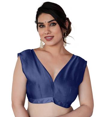 Navy Blue Silk Blend Golden Zari Woven Border Saree With Unstitched Blouse Piece 5