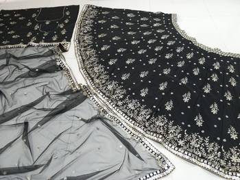 Black Frensh Silk Zari And 3Mm Sequins Embroidered Lehenga Choli For Party 11