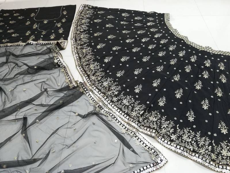 Black Frensh Silk Zari And 3Mm Sequins Embroidered Lehenga Choli For Party