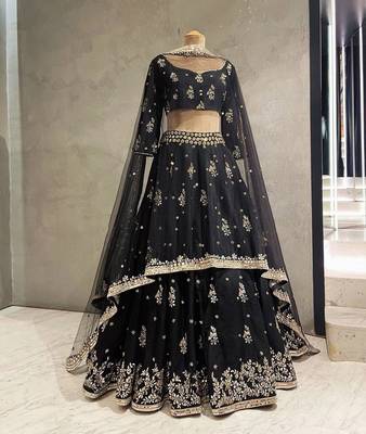 Black Frensh Silk Zari And 3Mm Sequins Embroidered Lehenga Choli For Party 12