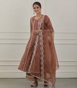 Maroon lurex cotton embroidered anarkali set