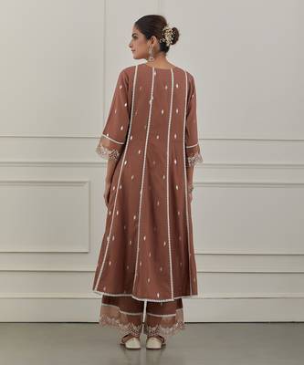 Maroon lurex cotton embroidered anarkali set 5