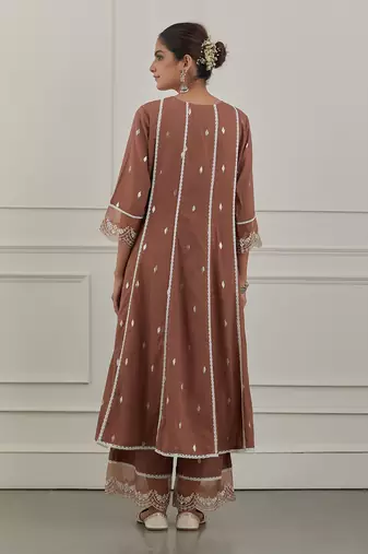 Maroon lurex cotton embroidered anarkali set