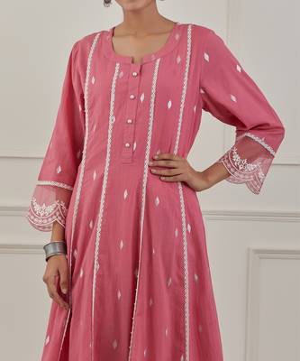 Pink lurex cotton embroidered anarkali set 4