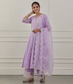 Purple lurex cotton embroidered anarkali set