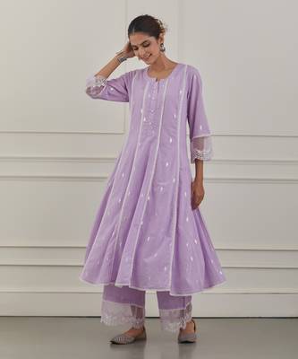 Purple lurex cotton embroidered anarkali set 2