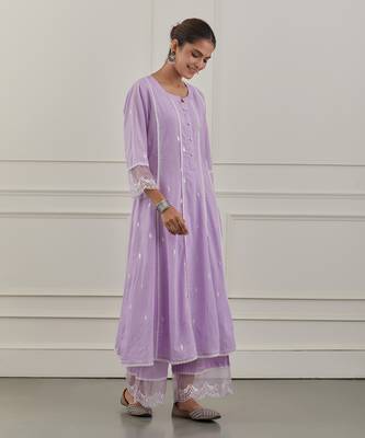 Purple lurex cotton embroidered anarkali set 3