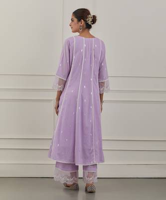 Purple lurex cotton embroidered anarkali set 4