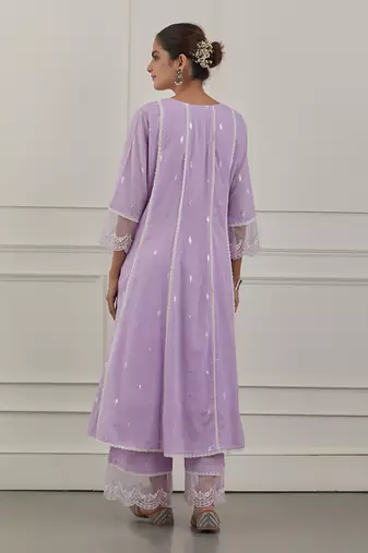 Purple lurex cotton embroidered anarkali set