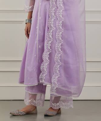 Purple lurex cotton embroidered anarkali set 5