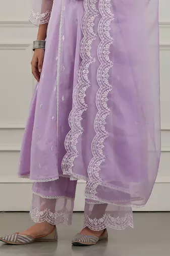 Purple lurex cotton embroidered anarkali set