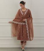 Maroon lurex cotton embroidered kurta set