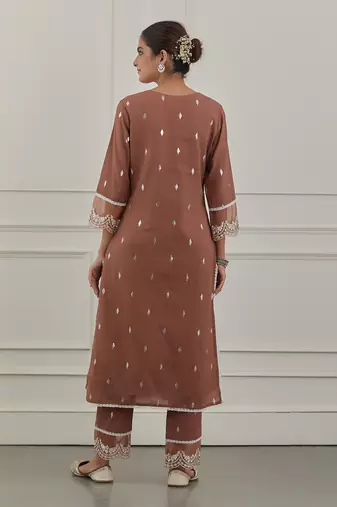 Maroon lurex cotton embroidered kurta set
