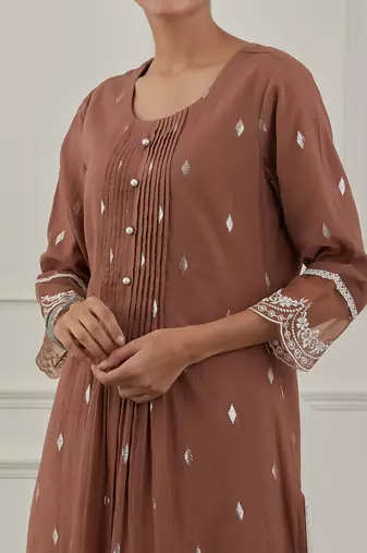 Maroon lurex cotton embroidered kurta set