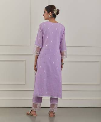 Purple lurex cotton embroidered kurta set 4