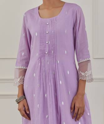Purple lurex cotton embroidered kurta set 5