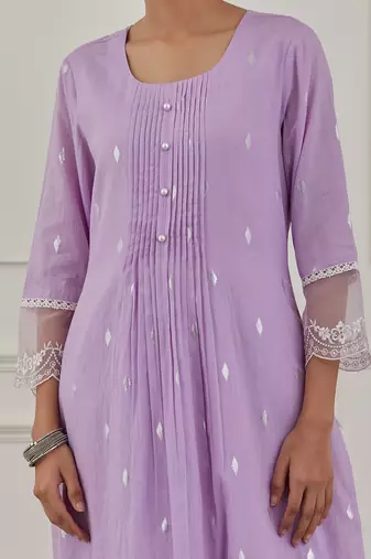 Purple lurex cotton embroidered kurta set