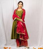 Green silk chanderi embroidered anarkali set