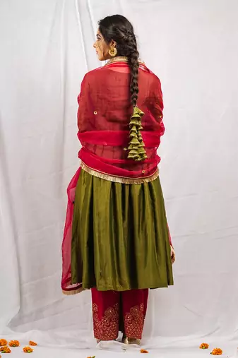 Green silk chanderi embroidered anarkali set