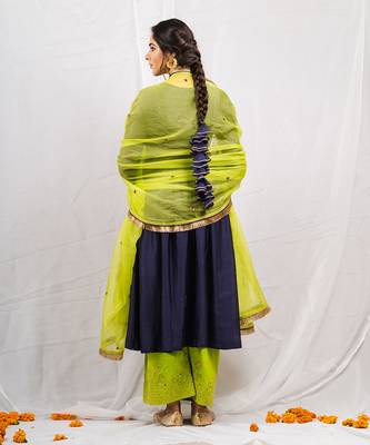 Navy blue silk chanderi embroidered anarkali set 4