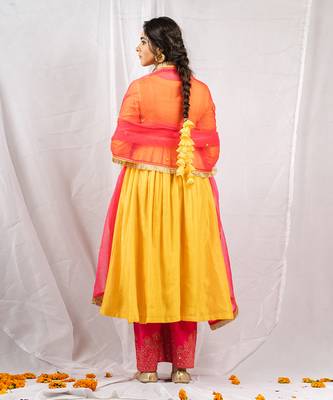 Yellow silk chanderi embroidered anarkali set 5
