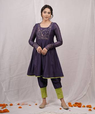 Navy blue embroidered  short anarkali kurta set 2