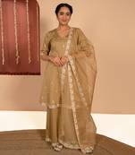 Olive green cotton silk embroidered kurta set