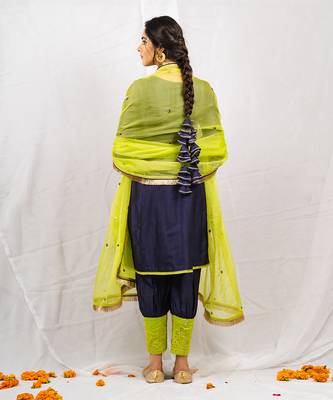 Navy blue embroidered  short anarkali kurta set 5