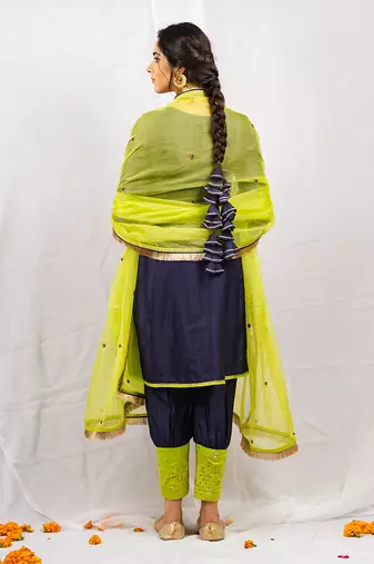 Navy blue embroidered  short anarkali kurta set
