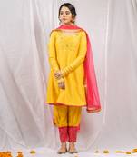 Yellow embroidered  short anarkali kurta set
